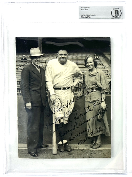 Babe Ruth Superb Signed 6.5 x 8.5 Photo - Inscribed to New York Baseball Announcer Sid Loberfield (Beckett/BAS Encapsulated & JSA LOA)