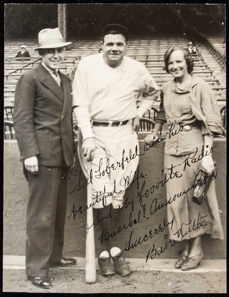 Babe Ruth Superb Signed 6.5 x 8.5 Photo - Inscribed to New York Baseball Announcer Sid Loberfield (Beckett/BAS Encapsulated & JSA LOA)