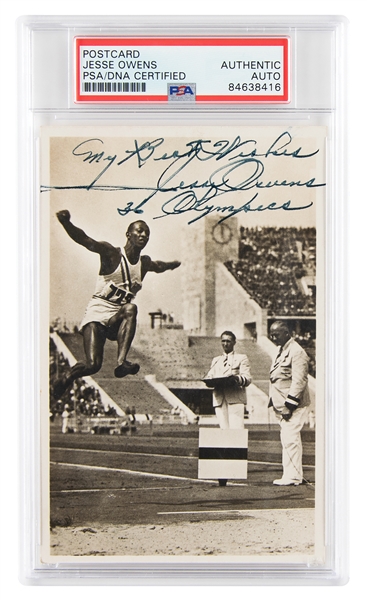 Jesse Owens Superb Signed Vintage German Olympics Postcard Photograph - Signed & Dated from 1936! (PSA/DNA Encapsulated)