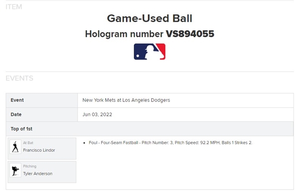 Francisco Lindor Game Used & Signed OML Baseball :: Used 6-03-2022 SD vs LAD :: Ball Pitched to Lindor! (MLB Holo & PSA/DNA)