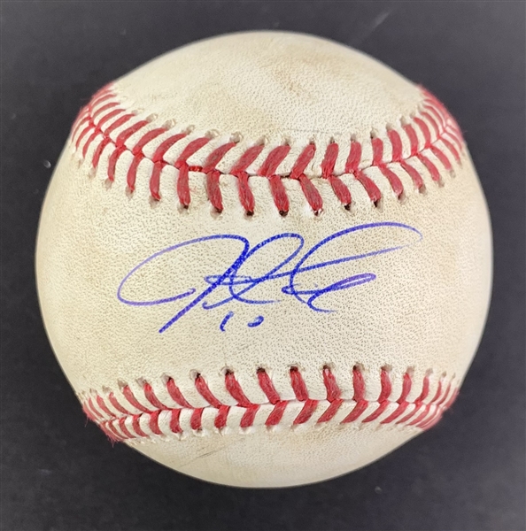 Justin Turner Game Used & Signed OML Baseball :: Used 7-10-2022 CHC vs LAD :: Ball Pitched to Turner (MLB Holo & PSA/DNA)