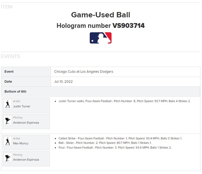 Justin Turner Game Used & Signed OML Baseball :: Used 7-10-2022 CHC vs LAD :: Ball Pitched to Turner (MLB Holo & PSA/DNA)