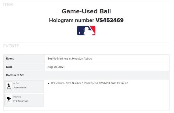 Jose Altuve Game Used & Signed OML Baseball :: Used 8-20-2021 SD vs LAD :: Ball Pitched to Altuve!(MLB Holo & PSA/DNA)