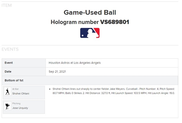Shohei Ohtani Game Used & Signed OML Baseball :: Used 9-21-2021 HOU vs LAA :: Pitched to Ohtani! (45th HR Game/MVP Season) (MLB Holo & PSA/DNA)