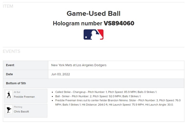 Freddie Freeman Game Used & Signed OML Baseball :: Used 6-03-2022 NYM vs LAD :: Ball Pitched to Freeman! (MLB Holo & PSA/DNA)