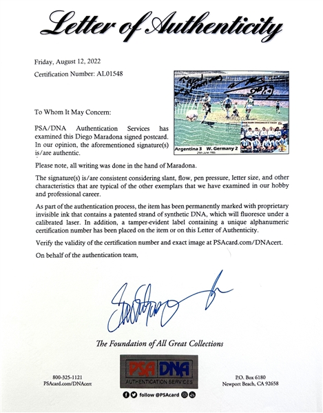 Diego Maradona Desirable Signed 1986 World Cup Championship Commemorative Postcard (PSA/DNA)