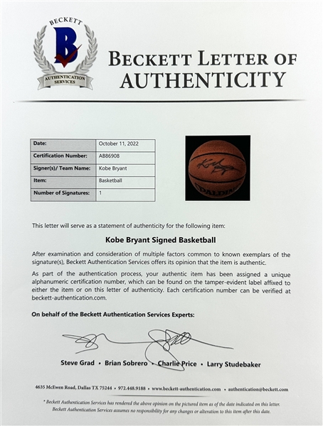 Kobe Bryant Signed Spalding NBA I/O Model Basketball (PSA/DNA Sticker & Beckett/BAS LOA)