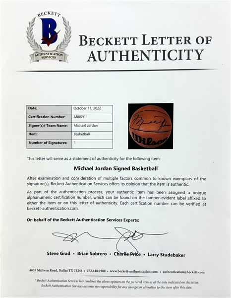 Michael Jordan Signed Wilson Official Jet Leather Basketball (UDA COA, PSA/DNA LOA & Beckett/BAS LOA)