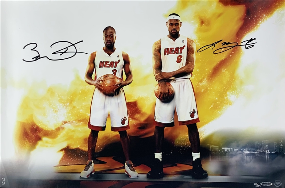 Heat Legends: Lebron James & Dwyane Wade Signed Limited Edition 24 x 16 Color Photo (UDA COA)