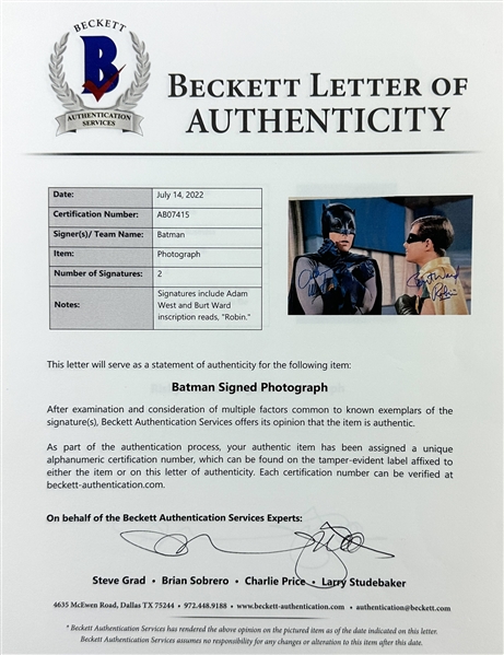 Batman (TV Series) Signed & Inscribed 11 x 14 Color Photo (Beckett/BAS LOA)