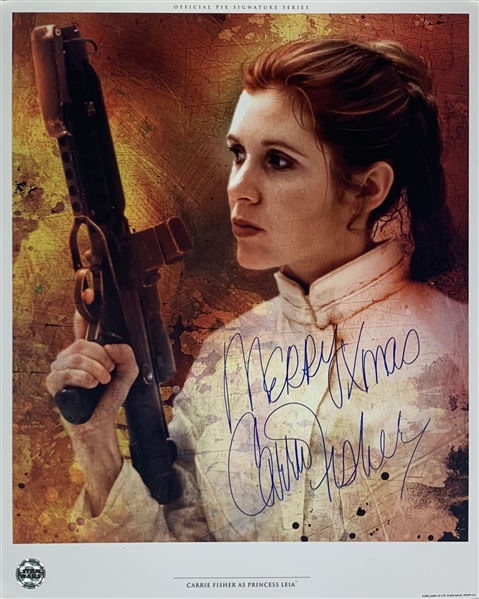 Carrie Fisher Signed 16" x 20" Official Pix Photograph with Holiday Inscription! (Beckett/BAS LOA)