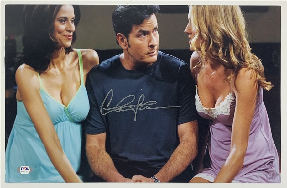 Charlie Sheen Signed 11 x 17 Color Photo from Two and a Half Men (PSA/DNA COA)