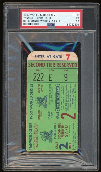 1960 Yankees vs. Pirates World Series Ticket :: Mantle W/S HR #12 & 13! (PSA/DNA)