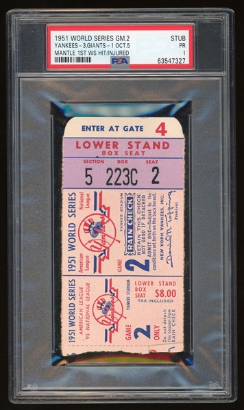 1951 World Series Ticket Stub :: Mantle First W/S Hit/Injured (PSA/DNA)