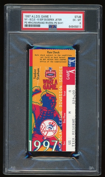 1997 ALDS Game 1 Ticket Stub :: Jeter HR #2 & Rivera SV #1 (PSA/DNA)