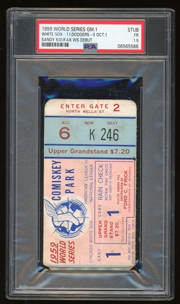 1959 World Series GM 1 Ticket Stub :: Koufax W/S Debut (PSA/DNA)