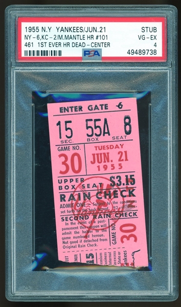 1955 NY Yankees Ticket Stub :: Mantle's First Dead Center HR (PSA/DNA)