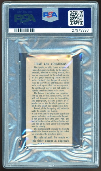 1958 Yankees Charity Game Ticket Stub :: Childrens Cancer Research (PSA/DNA)