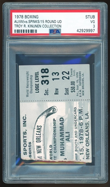 1978 Ali vs. Spinks Ticket Stub :: Troy Kinunen Collection (PSA/DNA)