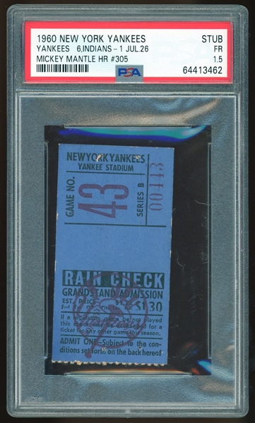 1960 Yankees vs. Indians Ticket Stub :: Mantle HR 305 (PSA/DNA)