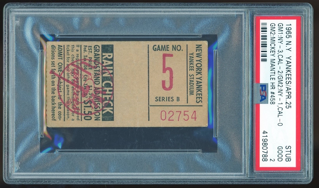 1965 Yankees Ticket Stub :: Mantles HR #458 (PSA/DNA)