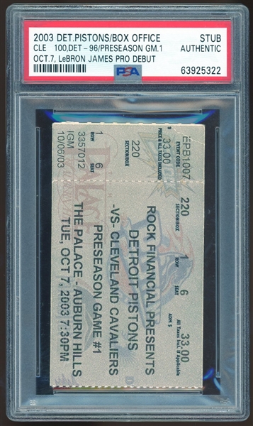 2003 Lebron James Pro Debut NBA Preseason Game 1 Ticket (PSA/DNA)