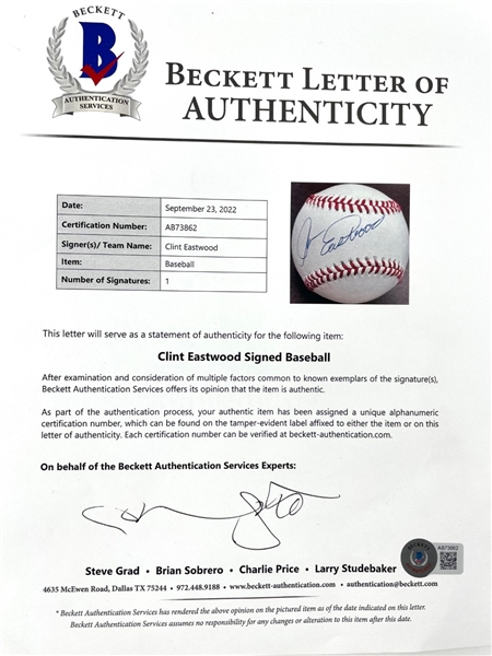 Clint Eastwood In-Person Signed Wilson Baseball (Beckett/BAS)