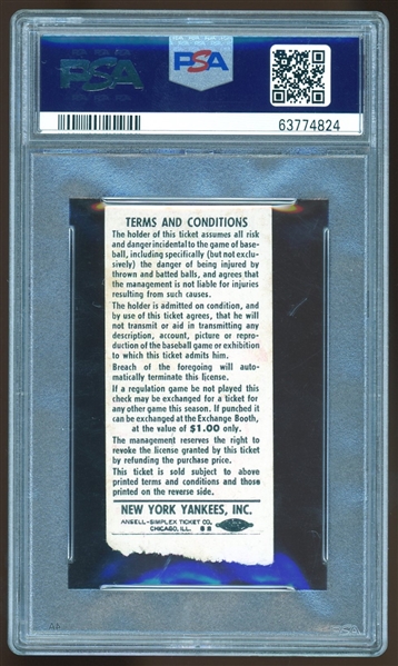 1952 NY Yankees Ticket Stub : Mantle HR #25! (PSA/DNA Encapsulated)