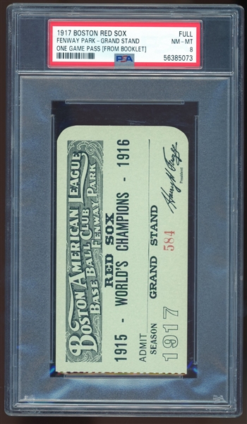 1917 Boston Red Sox One Game Pass (PSA/DNA Encapsulated)