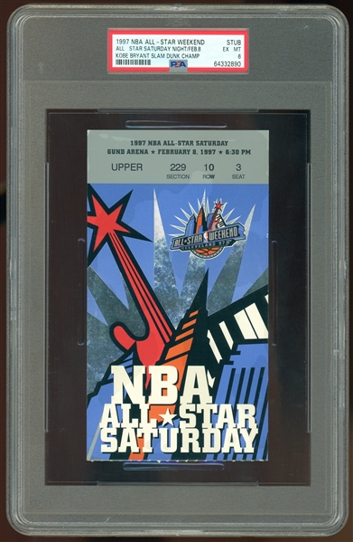 1997 All-Star Weekend Ticket :: Bryant Slam Dunk Champ! (PSA/DNA Encapsulated)