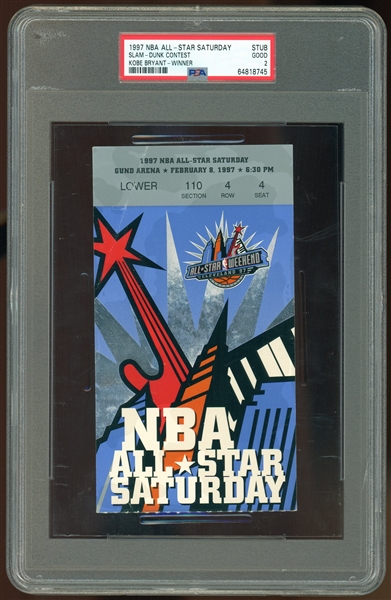 1997 All-Star Weekend Ticket :: Bryant Slam Dunk Champ! (#2)(PSA/DNA Encapsulated)