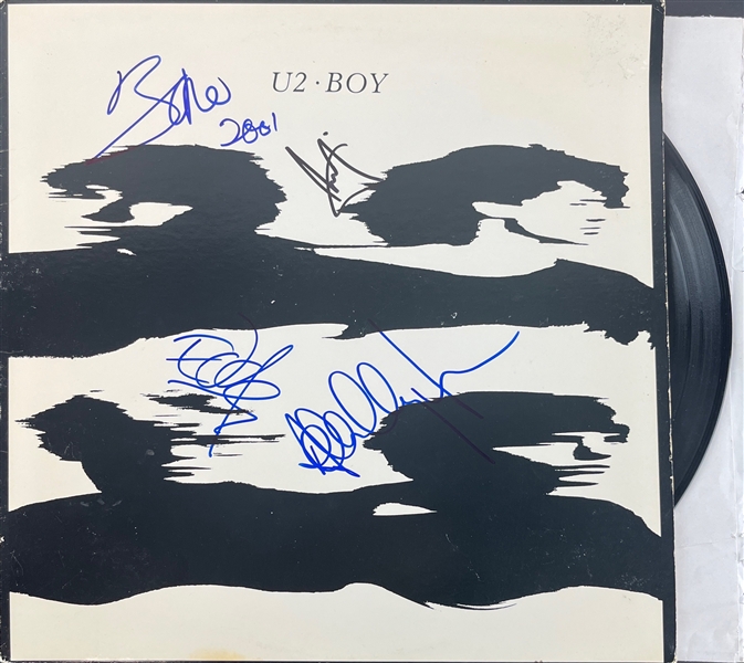 U2: FULL Group Signed Boy Album Cover w/ Vinyl (4 Sigs)(REAL LOA)