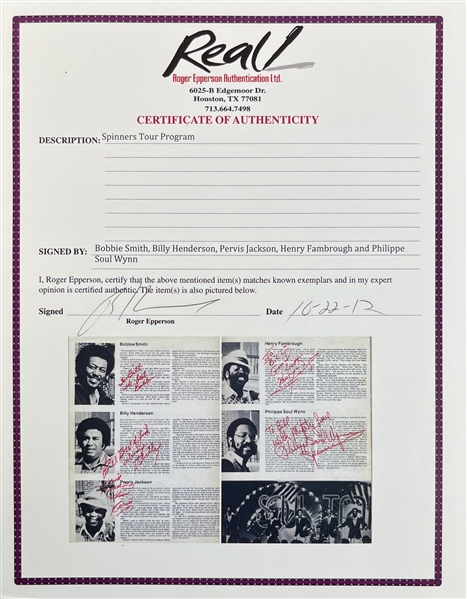 The Spinners: Group Signed 1976 Tour Program (Epperson/REAL LOA)
