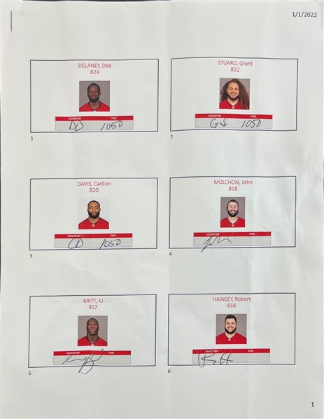 2021-22 Tampa Bay Buccaneers Team Signed Spreadsheets (JSA LOA)