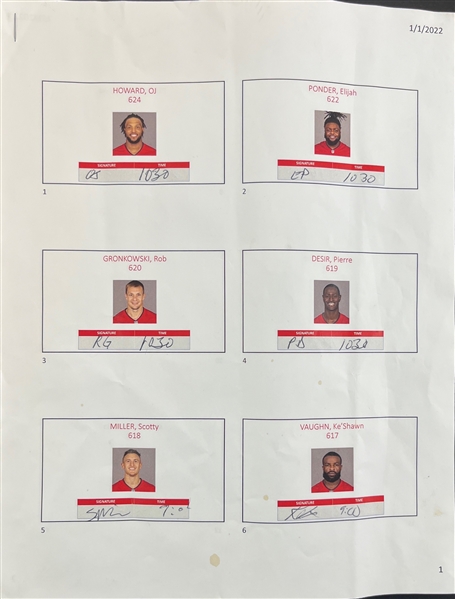 2021-22 Tampa Bay Buccaneers Team Signed Spreadsheets (JSA LOA)
