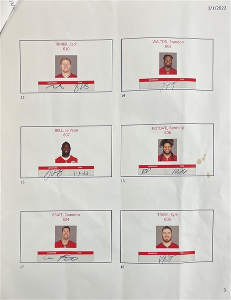 2021-22 Tampa Bay Buccaneers Team Signed Spreadsheets (JSA LOA)