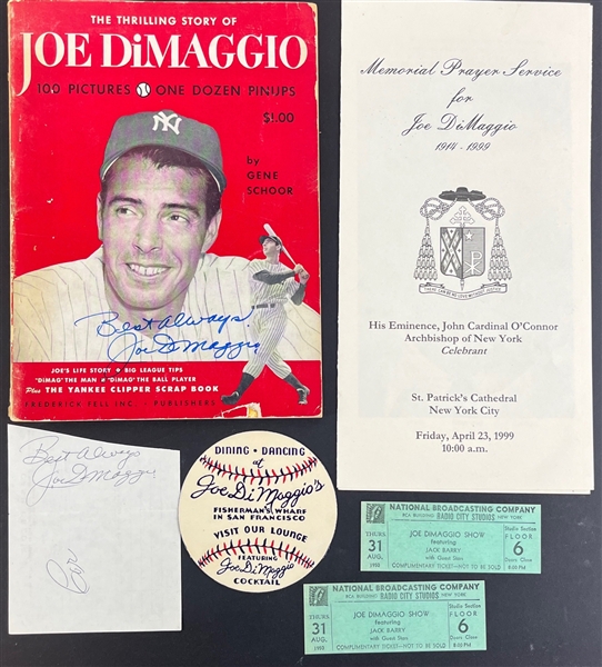 Joe DiMaggio Signed Lot of 5 w/ Memorial Pamphlet & Memorabilia (Third Party Guaranteed)