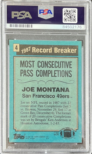 Joe Montana Signed 1988 Topps Record Breaker TC w/ Gem Mint 10 Auto! (PSA/DNA)