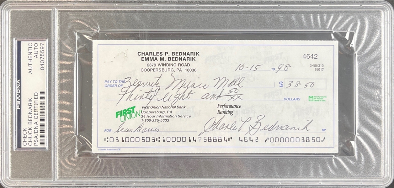 Chuck Bednarik Signed Bank Check (PSA/DNA Encapsulated)