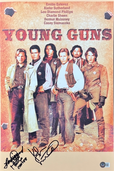 Young Guns: Kiefer Sutherland & Lou Diamond Phillips Signed 12" x 18" Photo (Beckett/BAS)