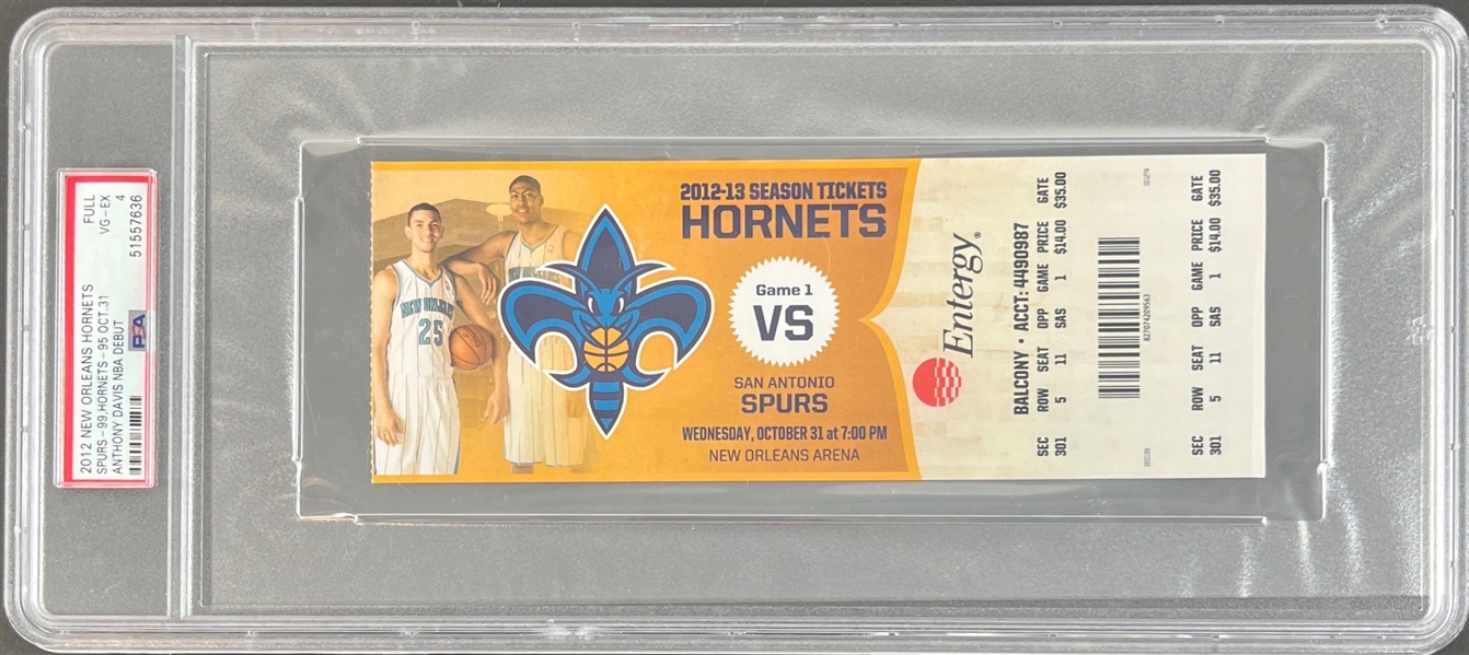 2012 New Orleans Hornets Full Ticket :: Anthony Davis Debut (PSA/DNA Encapsulated)