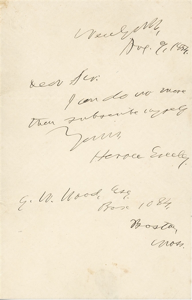 Horace Greeley Handwritten Letter Signed (Beckett/BAS LOA)