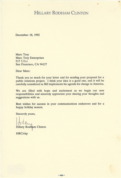 Hillary Clinton Typed Letter Signed (Beckett/BAS Guaranteed LOA)