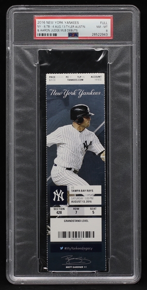 Aaron Judge MLB Debut Game & First Home Run Full Ticket - August 13, 2016 Yankee Stadium PSA/DNA NM - MT 8