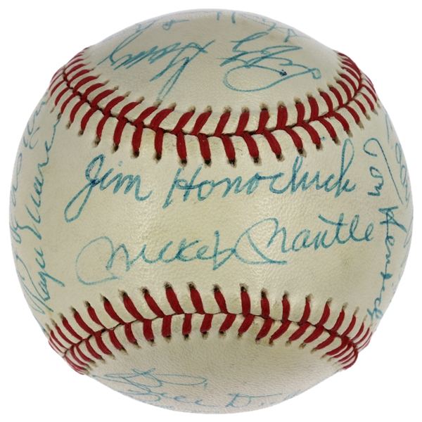 NY Yankees Official American League Baseball with (20) Signatures Including Mickey Mantle, Joe DiMaggio & Roger Maris (Full JSA LOA)