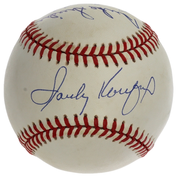 Sandy Koufax, Don Drysdale, Duke Snider Dodgers HOF’ers Triple-Signed Official National League Baseball (JSA)