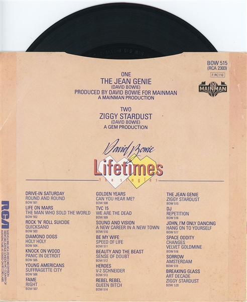 David Bowie 1997 Signed “The Jean Genie” 7” Single Record (Andy Peters Bowie Expert) 