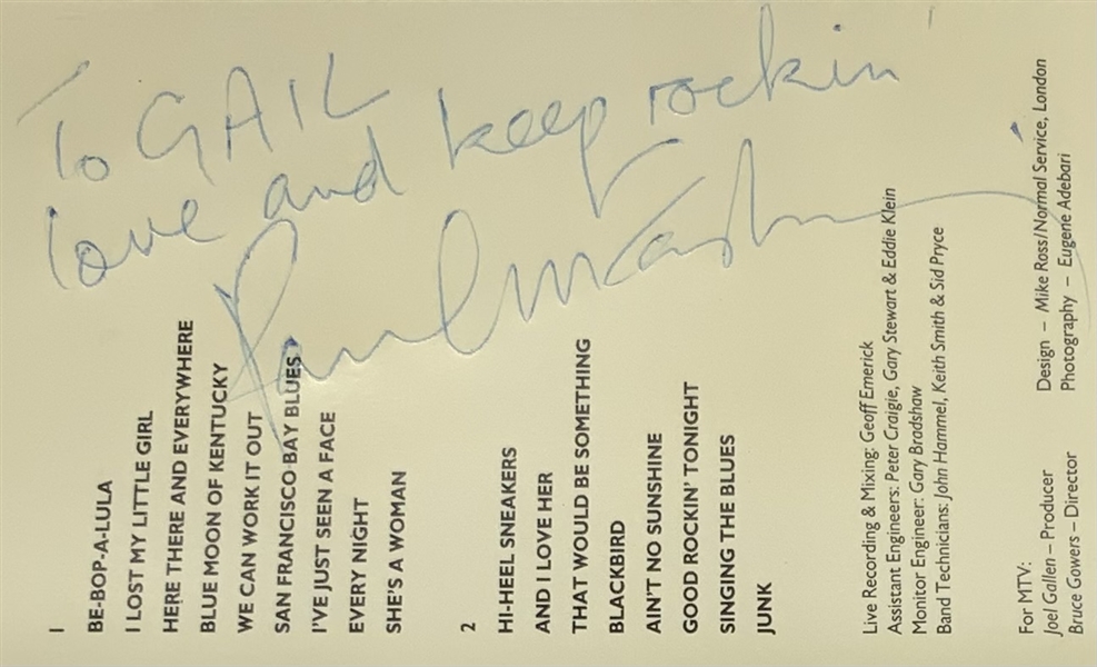 The Beatles: Paul McCartney Signed “Unplugged (The Official Bootleg)” Cassette Tape J-Card Insert (Third Party Guaranteed)