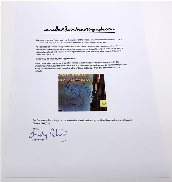 David Bowie Signed “Ziggy Stardust” 20th Anniversary Album Flat (Andy Peters Bowie Expert COA) 