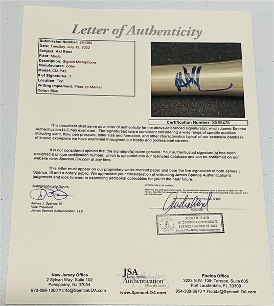 Guns N’ Roses: Axl Rose In-Person Signed Microphone (John Brennan Collection) (JSA Authentication)